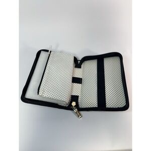 Levenger Black & White Leather Travel Organizer Tech Accessories Storage Case